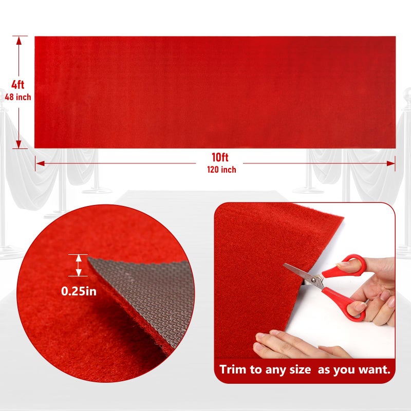 PBHEPJ 4ft x 10ft Extra Thick Red Carpet Runner for Party & Hollywood, Festival Celebration, Wedding, Graduation Ceremony, Award Ceremony, VIP Reception, Heavy-Duty, Non-Slip TPR Rubber - Image 4