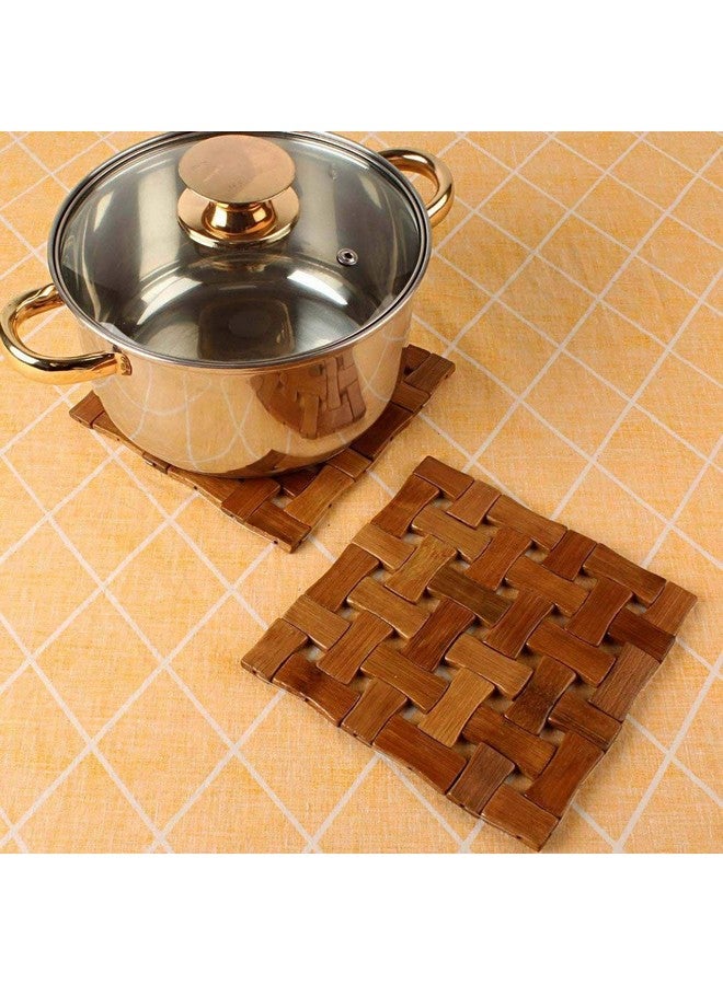 Kuber Industries Bamboo 3 Piece Table Coaster and Pan Pot Holder Set - Brown, Standard (HEATPADCROS12) - Image 2