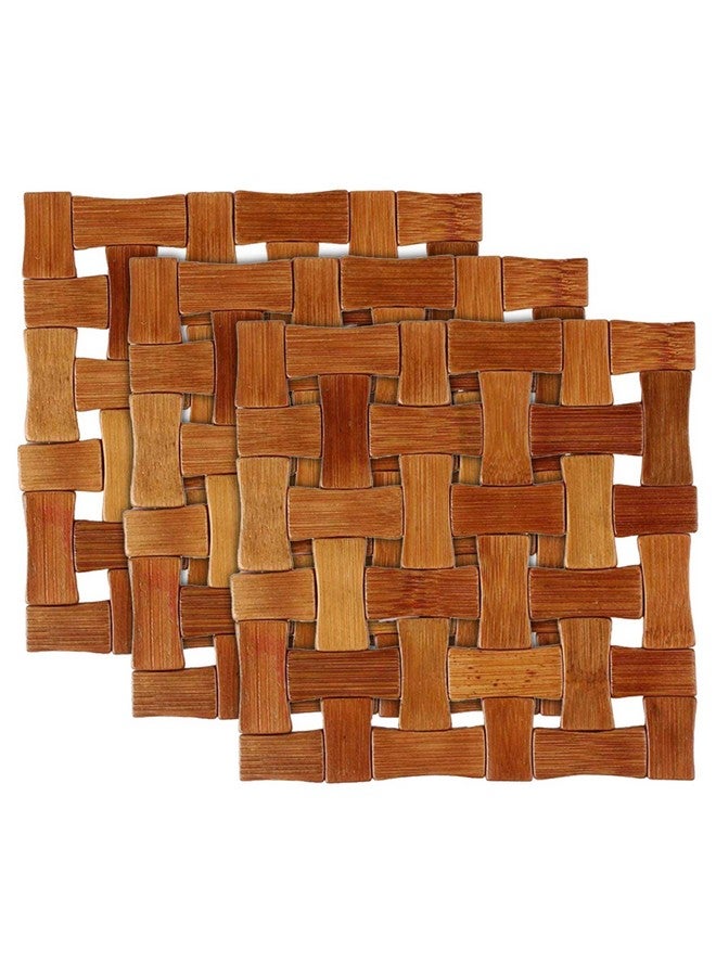 Kuber Industries Bamboo 3 Piece Table Coaster and Pan Pot Holder Set - Brown, Standard (HEATPADCROS12) - Image 1
