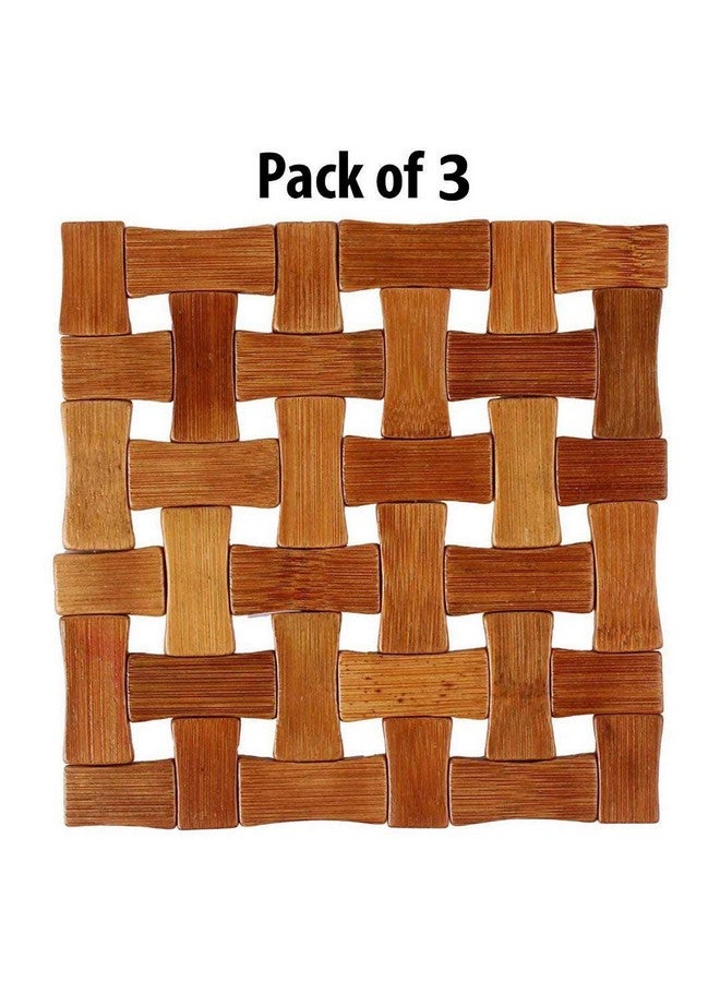 Kuber Industries Bamboo 3 Piece Table Coaster and Pan Pot Holder Set - Brown, Standard (HEATPADCROS12) - Image 3