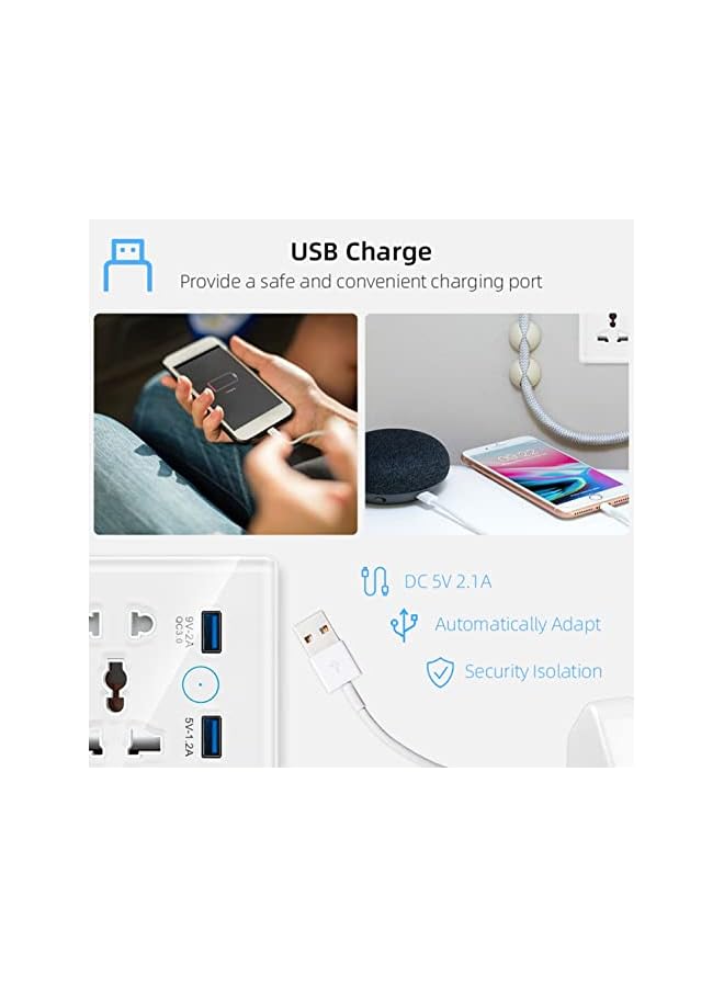 PROMASS promass Universal Smart Wall Outlet, WiFi Smart Touch Wall Socket,Wall Outlet with 2 USB Interface,Tuya APP Remote Control,Compatible Alexa and Google Home,No Hub Required,2.4G WiFi,13A (White)  - Image 5