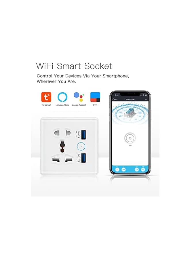 PROMASS promass Universal Smart Wall Outlet, WiFi Smart Touch Wall Socket,Wall Outlet with 2 USB Interface,Tuya APP Remote Control,Compatible Alexa and Google Home,No Hub Required,2.4G WiFi,13A (White)  - Image 4