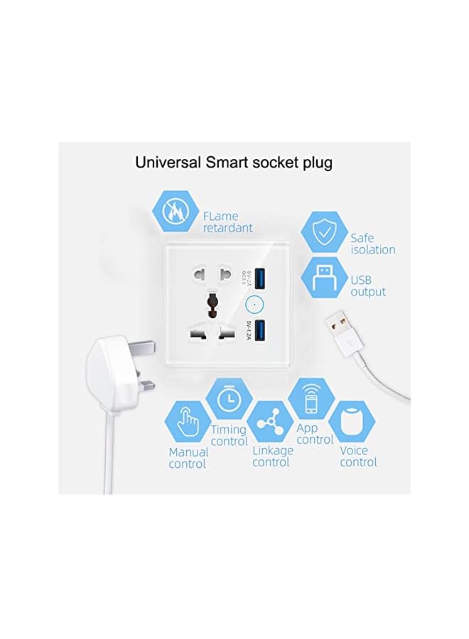 PROMASS promass Universal Smart Wall Outlet, WiFi Smart Touch Wall Socket,Wall Outlet with 2 USB Interface,Tuya APP Remote Control,Compatible Alexa and Google Home,No Hub Required,2.4G WiFi,13A (White)  - Image 3