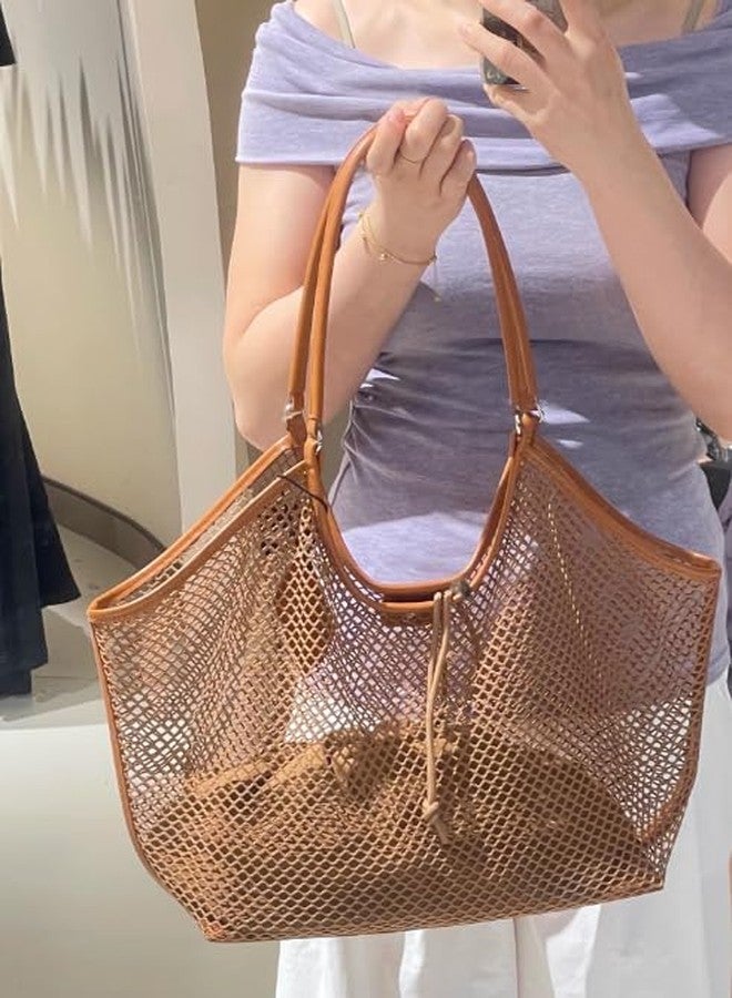 Molodo Large Mesh Hobo for Women Summer Beach Bag with Inner Bag Large Tote Elegant Purses for Vacation Travel - Image 2