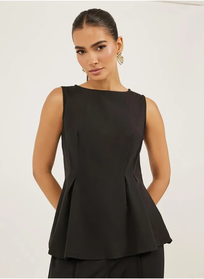 ستايلي Styli Sleeveless Round Neck Peplum Top
