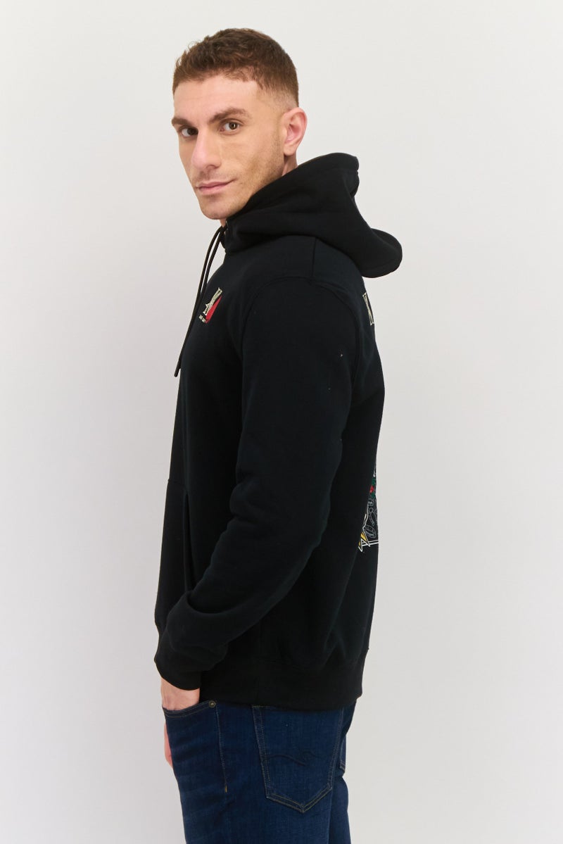 MEMBERS ONLY سويت شيرت رجالي بقلنسوة مزخرف بأكمام طويلة، أسود - Image 2