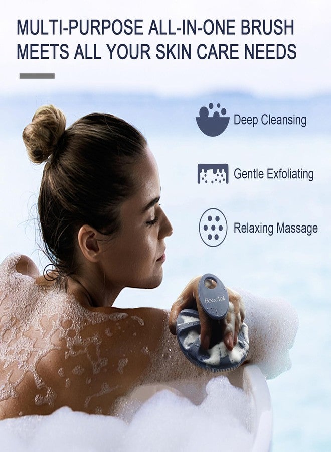 BEAUTAIL Silicone Body Scrubber Shower Bath Wash Brush Gentle Exfoliating Scrub Cleansing Loofah for Women Men Baby Sensitive Skin, Easy to Clean, Lather Nicely, More Hygienic, 1 Pack, Blue - Image 3