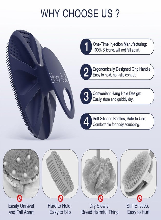 BEAUTAIL Silicone Body Scrubber Shower Bath Wash Brush Gentle Exfoliating Scrub Cleansing Loofah for Women Men Baby Sensitive Skin, Easy to Clean, Lather Nicely, More Hygienic, 1 Pack, Blue - Image 2