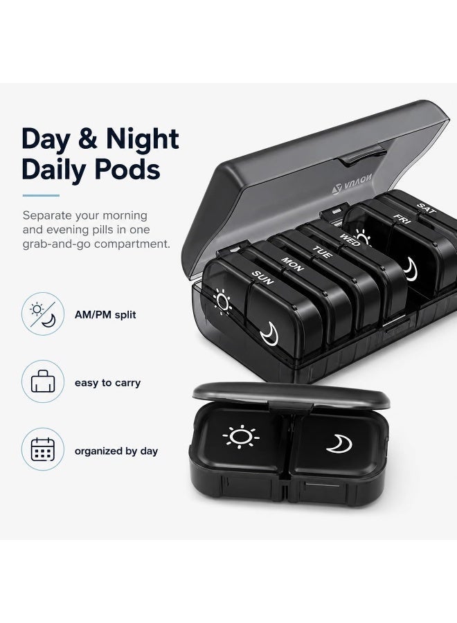 Hugifts Weekly Pill Organizer 2 Times a Day, Pill Box 7 Day with One-Side Large Openings for Easy to Use, Black Privacy Protection AM PM Pill Case for Medication, Vitamins, Fish Oils, Supplements | XL Pill Box 7 Day, Black Privacy Protection AM PM Pill Case for Medication, Vitamins, Fish Oils, Supplements, Black - Image 3