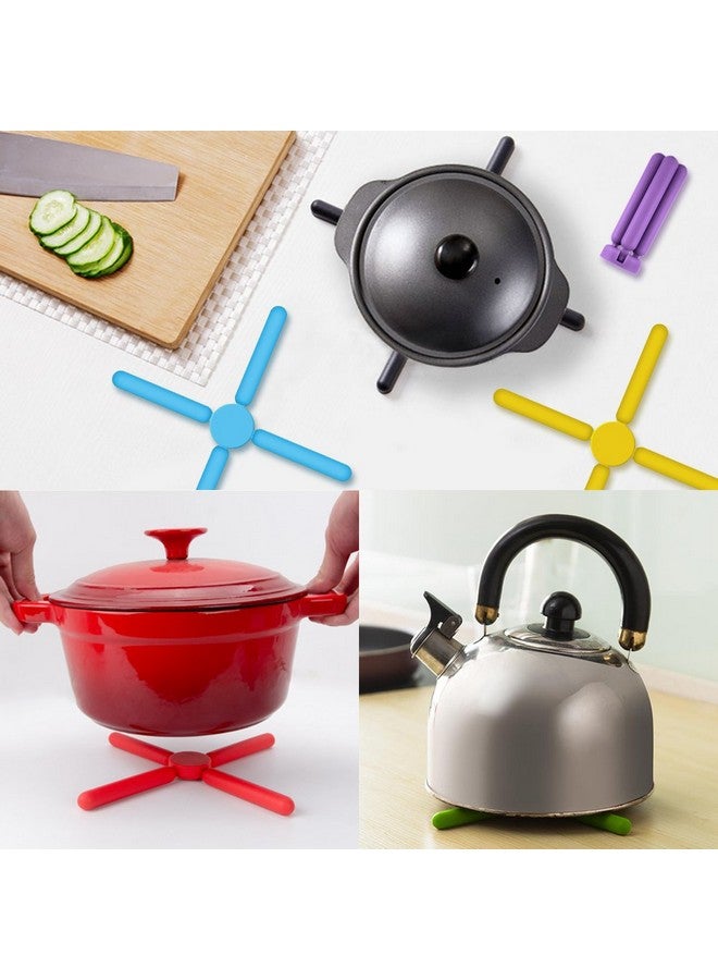 SourceTon 6 Pack Non-Slip Foldable Silicone Trivets, SourceTon Collapsible Cross Design Silicone Trivets in Cute Colors, Silicone Pot Holder, Hot Pad, Pot Holder, Free Bonus Spoon Rest/Balloon Whisk Rest  - Image 4