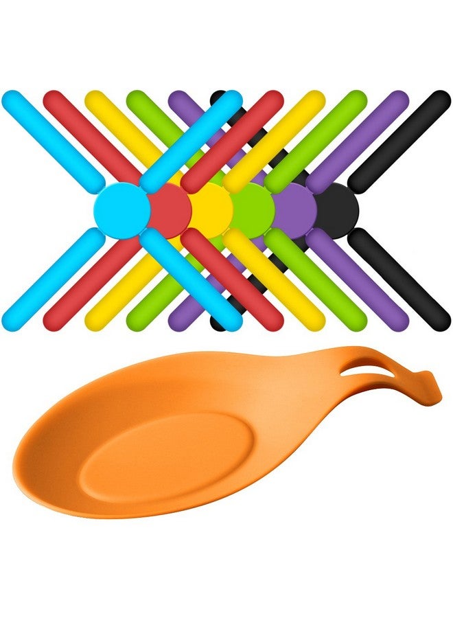 SourceTon 6 Pack Non-Slip Foldable Silicone Trivets, SourceTon Collapsible Cross Design Silicone Trivets in Cute Colors, Silicone Pot Holder, Hot Pad, Pot Holder, Free Bonus Spoon Rest/Balloon Whisk Rest  - Image 1