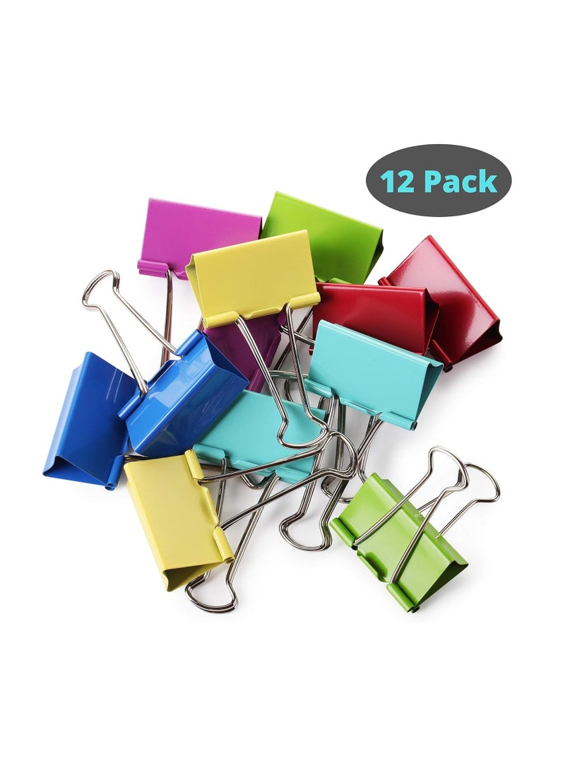 Terabyte Large Binder Clips, 2 Inch, 12 Pack, Assorted Color, Binder Clips Extra Large, Big Binder Clips, Large Paper Clip, Large Paper Clamps, Binder Clamps, Large Binder Clips, Large Clip - Image 1