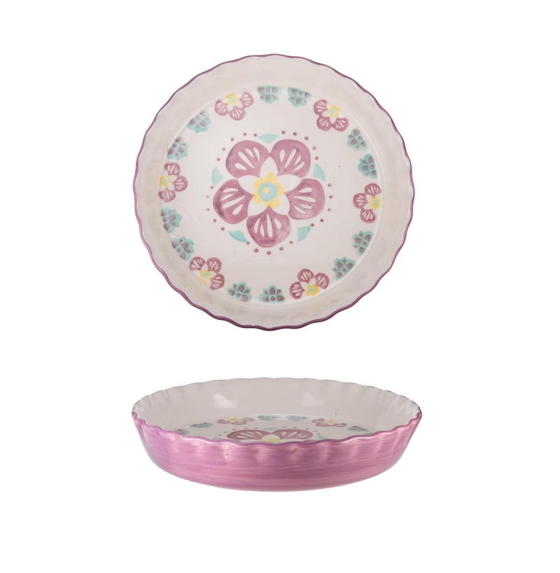 Mateda Ceramic Pie Pan Pie Dish for Oven 10 Inch Pie Plate Round Bakeware Flower