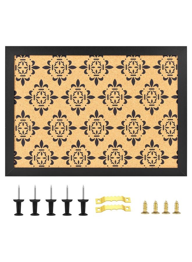 Aitakatta Decorative Cork Board for Walls, Bulletin Board with Black Floral Print, Black Framed Pin Board Vision Board for Office School Bedroom and Dorm Room with Pins, Screws(BK,2636,1pc) - Image 1