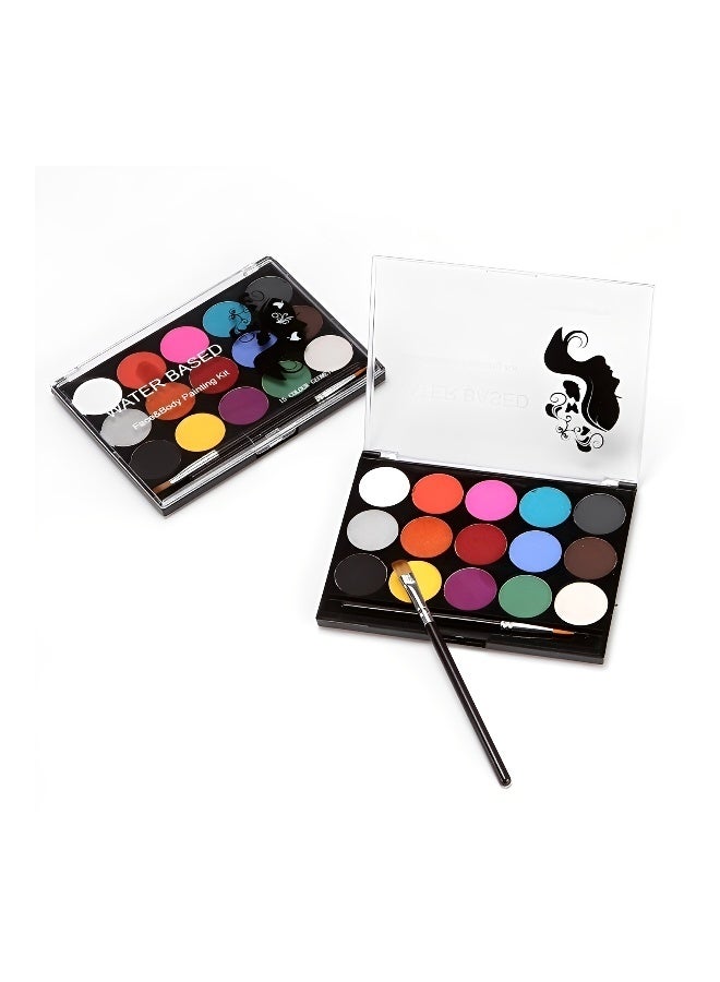 2 Sets of Face Painting Kit 15 Water Based Face Paint Colors with 2 Brushes and 4 Stencils Professional Face Body Paint Palette Set for Teens and Adults Halloween Party Cosplay Costume Makeup Easy to Clean - Image 4