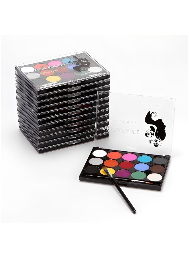 2 Sets of Face Painting Kit 15 Water Based Face Paint Colors with 2 Brushes and 4 Stencils Professional Face Body Paint Palette Set for Teens and Adults Halloween Party Cosplay Costume Makeup Easy to Clean - Image 3