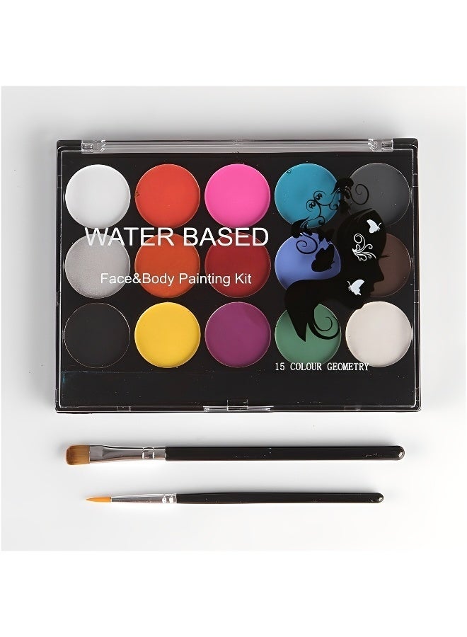 2 Sets of Face Painting Kit 15 Water Based Face Paint Colors with 2 Brushes and 4 Stencils Professional Face Body Paint Palette Set for Teens and Adults Halloween Party Cosplay Costume Makeup Easy to Clean - Image 5