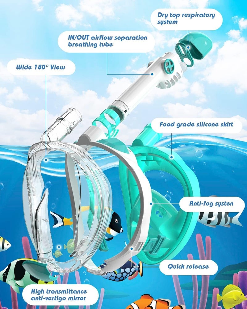 Delavala Full Face Snorkeling Mask Diving Gear - Latest Dry Top System,180 Degree Panoramic View Snorkeling Mask with Camera Mount,Safe Breathing,Anti-Leak Anti-Fog-Swim Fins (Green- Large/X-Large) - Image 3