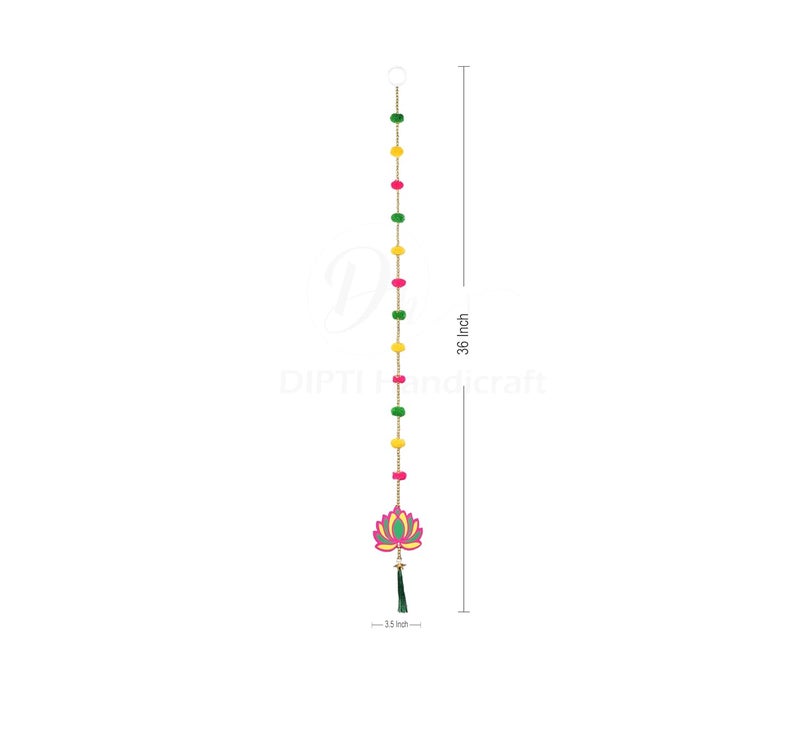 DIPTI HANDICRAFT DIPTI HANDICRAFT Lotus Hanging Lotus Hanging with Colorful Pom Pom Wall Decor Hanging Lightweight Hanging Kamal Hanging with Golden Moti Hanging 10 pcs  - Image 4