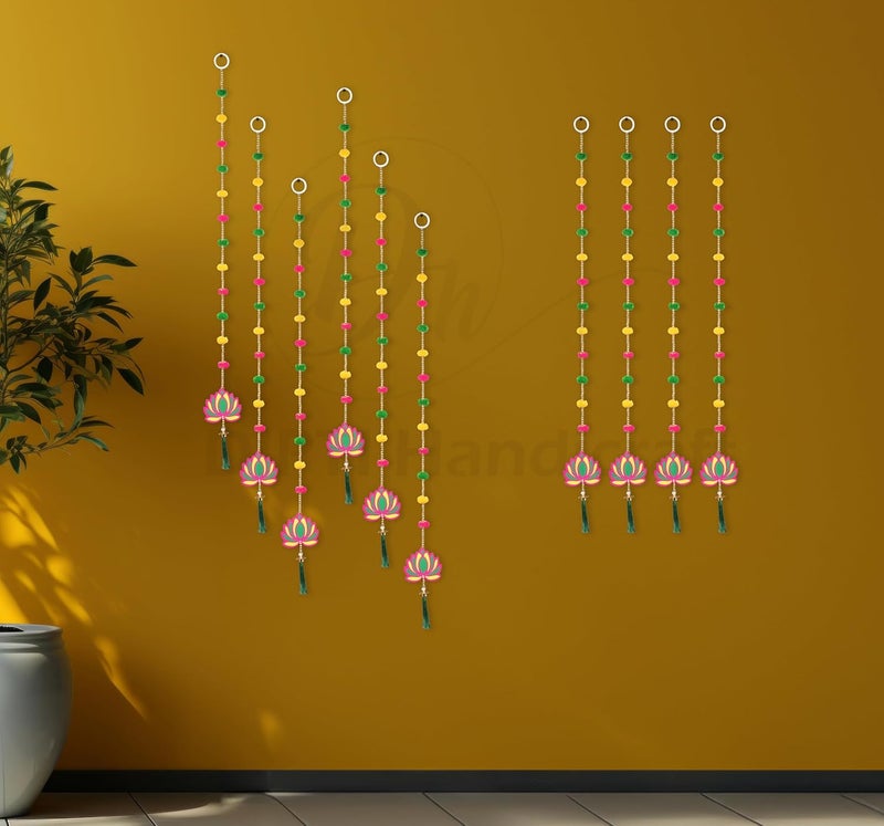 DIPTI HANDICRAFT DIPTI HANDICRAFT Lotus Hanging Lotus Hanging with Colorful Pom Pom Wall Decor Hanging Lightweight Hanging Kamal Hanging with Golden Moti Hanging 10 pcs  - Image 2