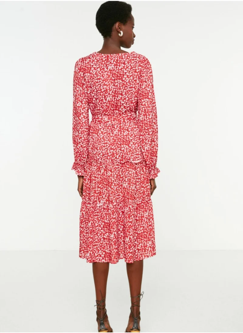 trendyol Printed Tie Detail Tiered Dress