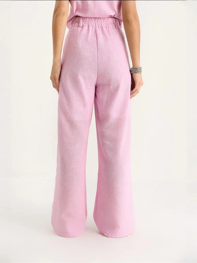 Bianco Lucci Bright Pink LUCCI V-neck Vest and Wide Leg Pants Two-Piece Coord Set for Women | Best Price UAE