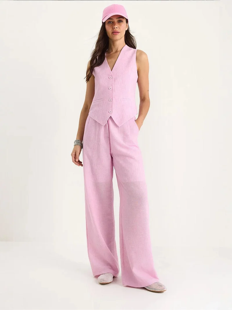 Bianco Lucci LUCCI V-neck Vest and Wide Leg Pants Two-Piece Coord Set