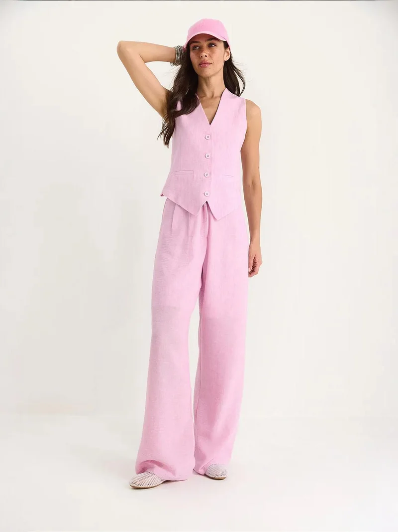 Bianco Lucci LUCCI V-neck Vest and Wide Leg Pants Two-Piece Coord Set