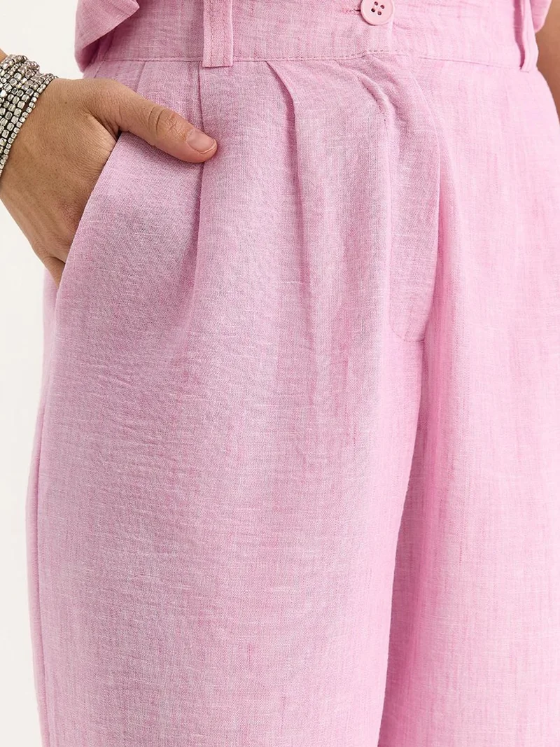 Bianco Lucci Bright Pink LUCCI V-neck Vest and Wide Leg Pants Two-Piece Coord Set for Women | Best Price UAE