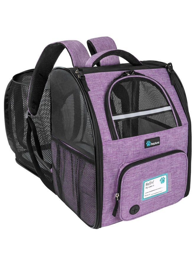 PetAmi Dog Cat Backpack Carrier, Expandable Pet Carrier Backpack For Travel Hiking, Small Medium Dog Puppy Large Cat Carrying Backpack, Airline Approved Ventilated Soft Back Support, 18 Lbs, Purple - Image 1