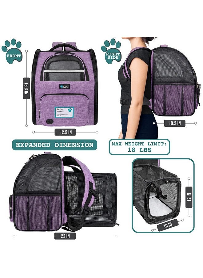 PetAmi Dog Cat Backpack Carrier, Expandable Pet Carrier Backpack For Travel Hiking, Small Medium Dog Puppy Large Cat Carrying Backpack, Airline Approved Ventilated Soft Back Support, 18 Lbs, Purple - Image 2