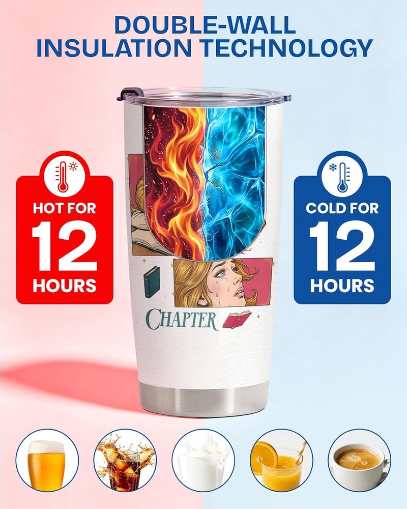 34HD Born to Read Tumbler for Book Lovers, Funny Bookworm Gift, 20oz Insulated Stainless Steel Travel Mug with Lid, Just One More Chapter Comic - Retro Bibliophile Drinkware - Image 4