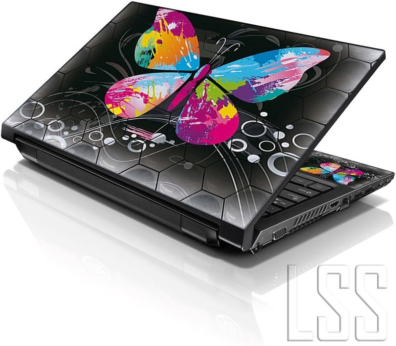 Lss Laptop 17-17.3" Skin Cover with Colorful Multi Colored Butterfly Pattern for HP Dell Lenovo Apple Asus Acer Compaq - Fits 16.5" 17" 17.3" 18.4" 19" (2 Wrist Pads Free) - Image 1