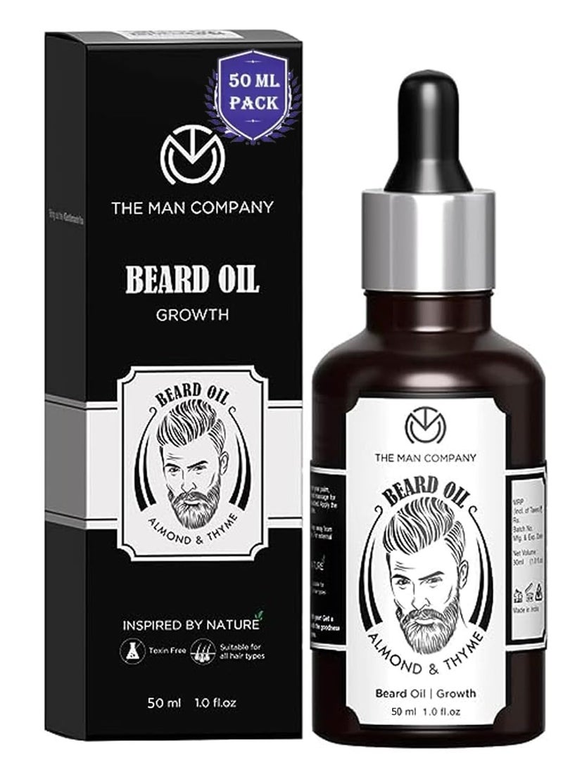 The Man Company The Man Company 100% Natural Beard Oil 50 ml with Almond and Thyme for Faster  Thicker and Longer Beard  Best Beard Growth Oil for Men Nourishes  Strengthens Uneven Patchy Beard - Image 1