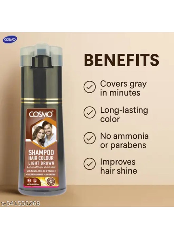COSMO Cosmo Hair Colour Shampoo Light Brown 180ml for Men and Women  - Image 3