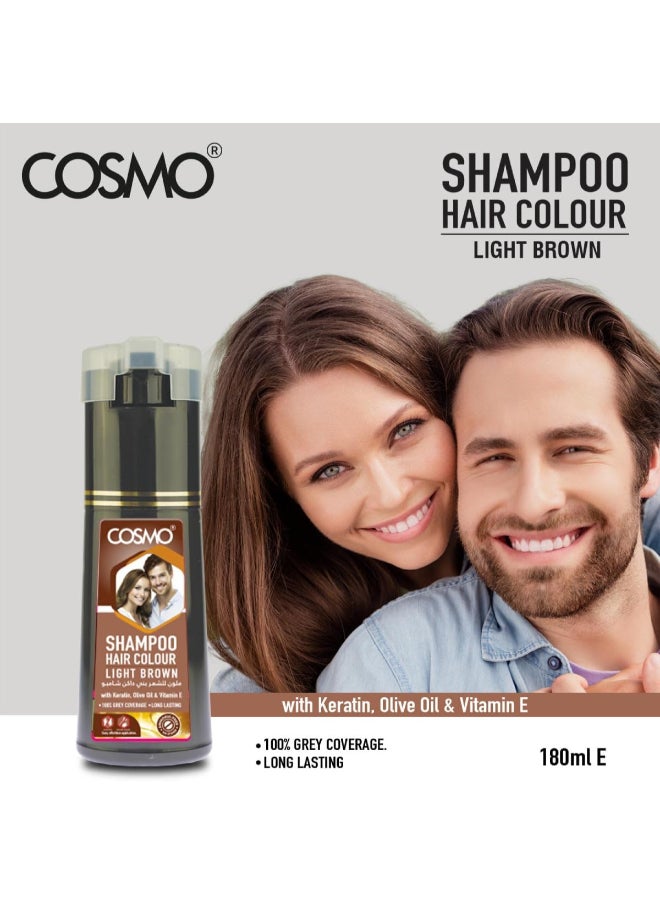 COSMO Cosmo Hair Colour Shampoo Light Brown 180ml for Men and Women  - Image 2