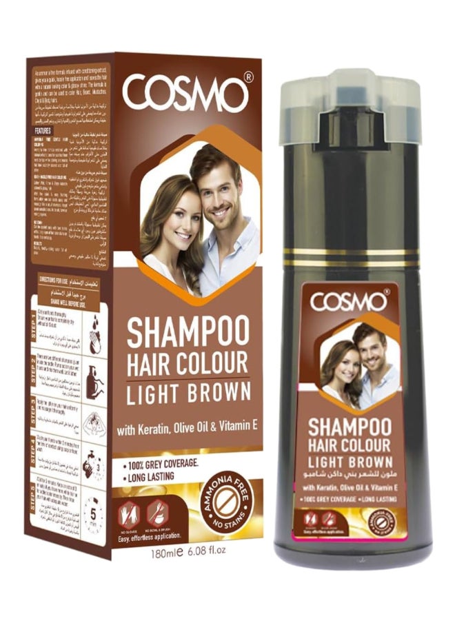 COSMO Cosmo Hair Colour Shampoo Light Brown 180ml for Men and Women  - Image 1