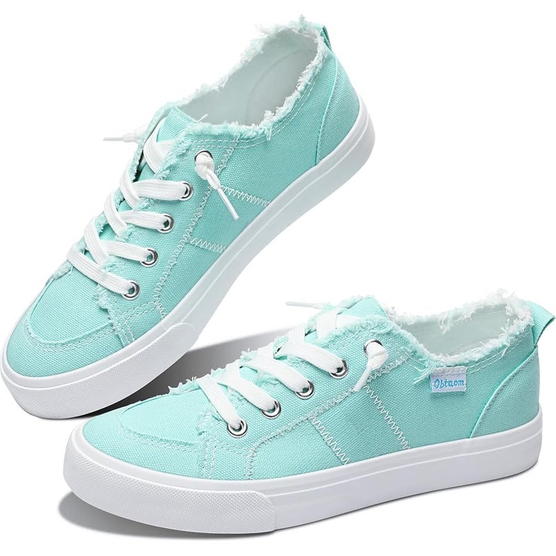 Obtaom Women's Play Fashion Sneaker White Color Washed and Leopard Canvas Slip on Shoes - Image 1
