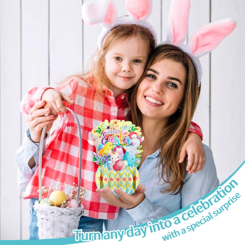 FaCraft Easter Pop Up Cards - Pop Up Easter Greeting Cards for Kids Adults with Golden Envelope, Spring Gift for Daughter Son Friend Family Grandson Granddaughter (3D Bunny & Chick Design) - Image 3