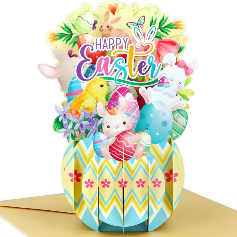 FaCraft Easter Pop Up Cards - Pop Up Easter Greeting Cards for Kids Adults with Golden Envelope, Spring Gift for Daughter Son Friend Family Grandson Granddaughter (3D Bunny & Chick Design) - Image 1