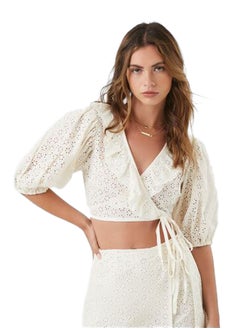 Surplice Eyelet Wrap Crop Top