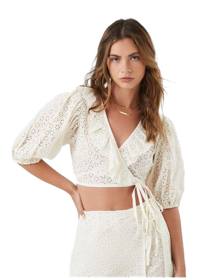 FOREVER 21 - Surplice Eyelet Wrap Crop Top - Image 1