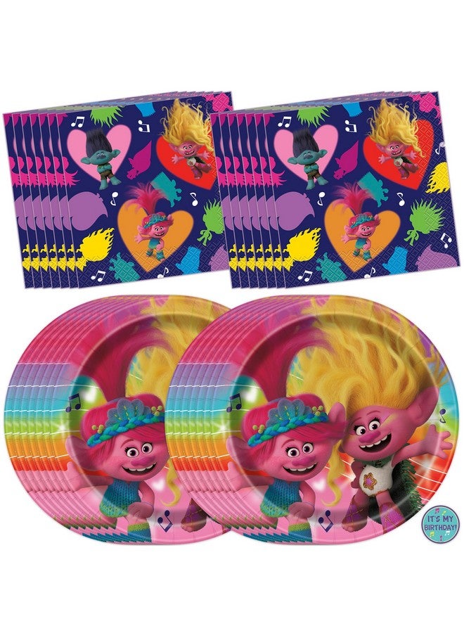 Unique Trolls Birthday Party Decorations | Serves 16 Guests | Trolls Plates, Napkins, Sticker  - Image 1
