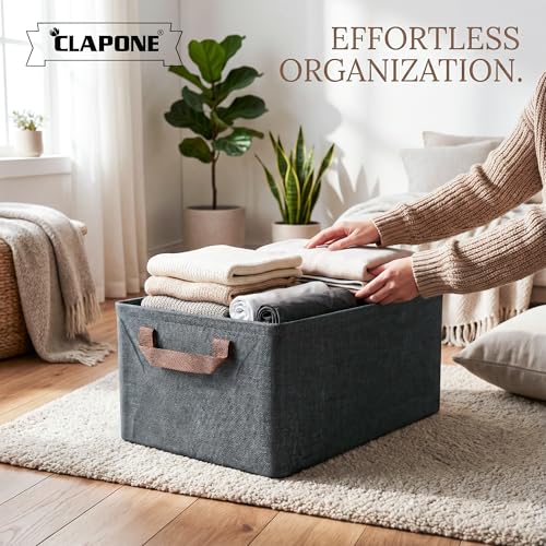 CLAPONE Foldable Storage Box and Organiser with Metal Frame/Woven Fabric Clothes Organiser with Handle/Wardrobe Organizer for Storage/Almirah Organizer for Shirts/Sweater/Jeans (grey, 8 pcs) - Image 5