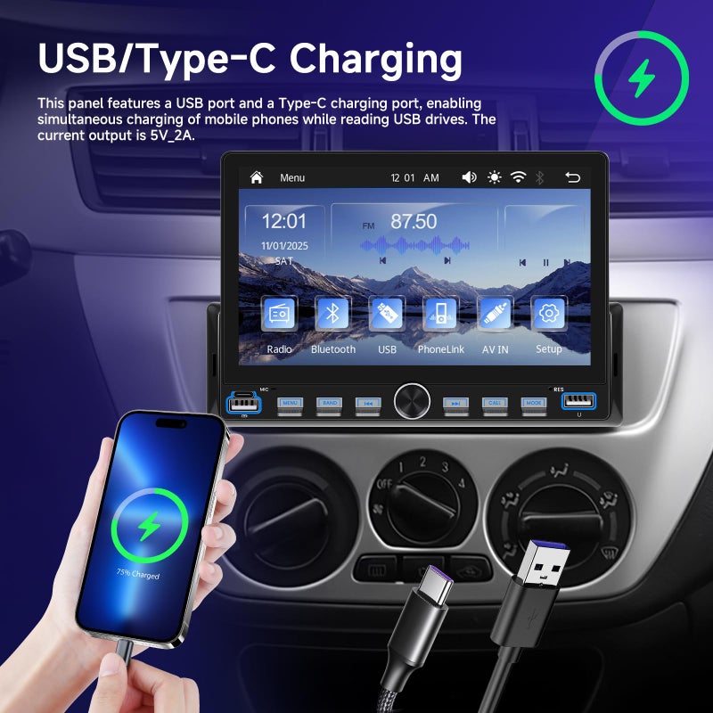 SIXWIN 7 Inch Single Din Car Stereo - Wireless CarPlay & Android Auto, Mirror Link, Steering Wheel Control, Bluetooth, FM Radio, 7 Color Lights, EQ Adjustment, Online Video Support for Most Vehicles - Image 3