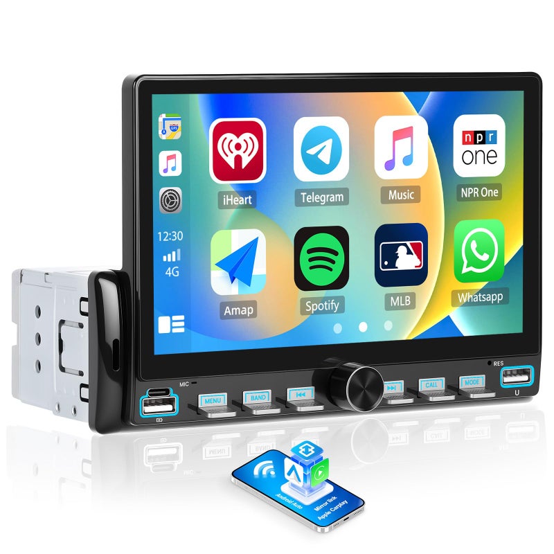 SIXWIN 7 Inch Single Din Car Stereo - Wireless CarPlay & Android Auto, Mirror Link, Steering Wheel Control, Bluetooth, FM Radio, 7 Color Lights, EQ Adjustment, Online Video Support for Most Vehicles - Image 1