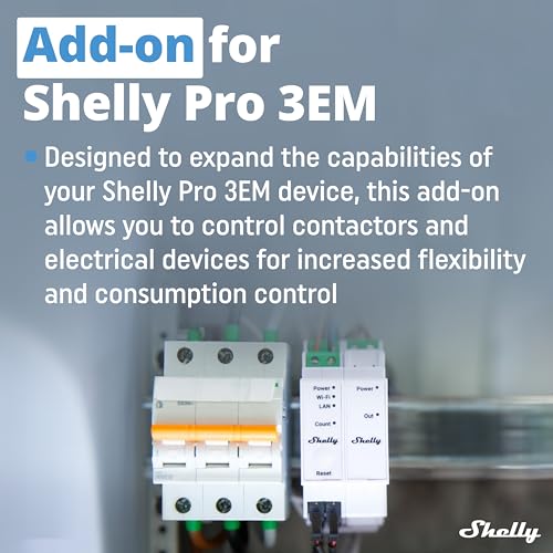Shelly ملحق مفتاح شيللي برو 3EM | ملحق برو 3EM جهات اتصال جافة تركيب على سكة DIN | أتمتة المنزل | تطبيق iOS Android | لا حاجة إلى محور | الألواح الشمسية | توربينات الرياح - Image 2