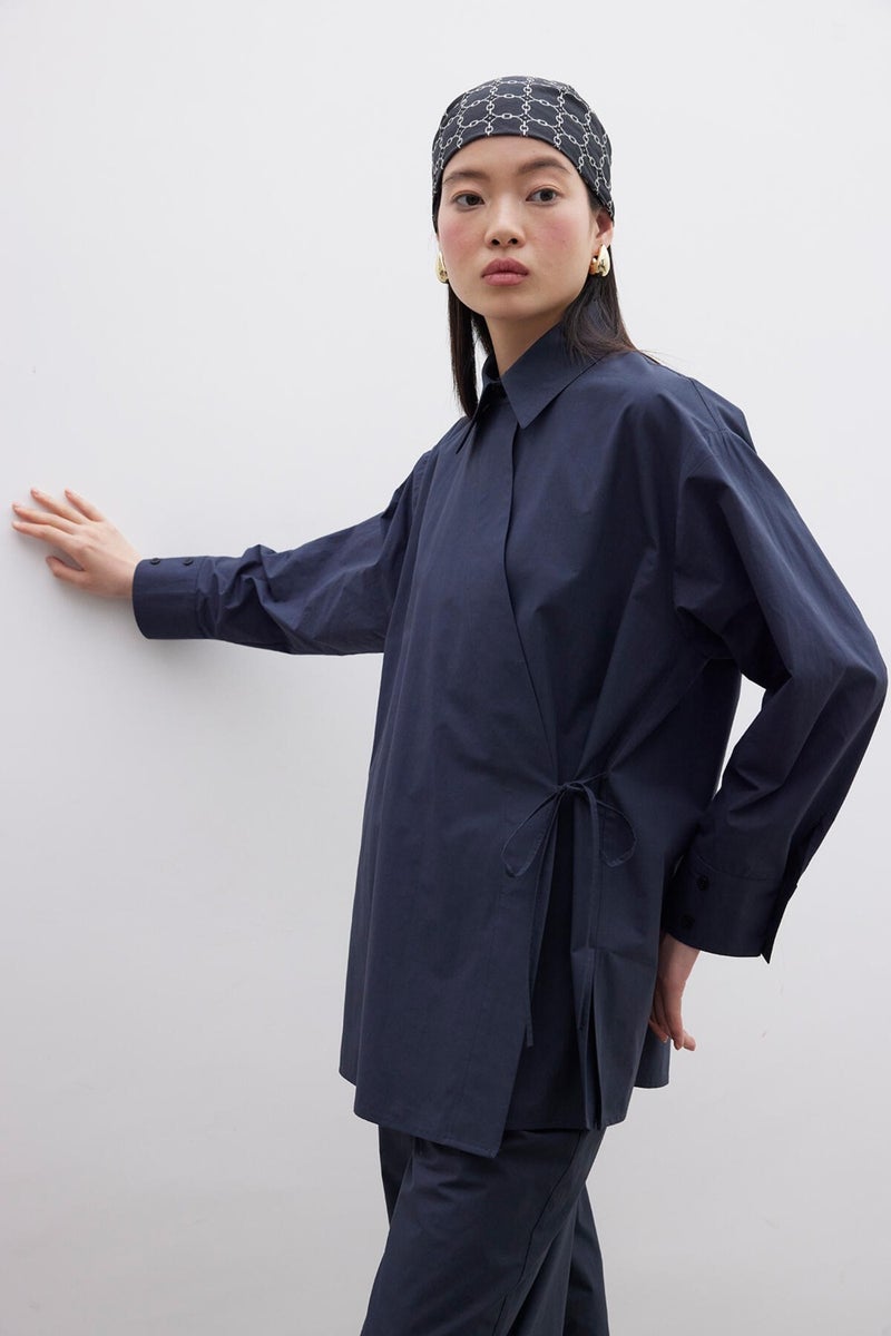 Manuka Double Breasted Closure Premium Shirt Navy Blue  - Image 1