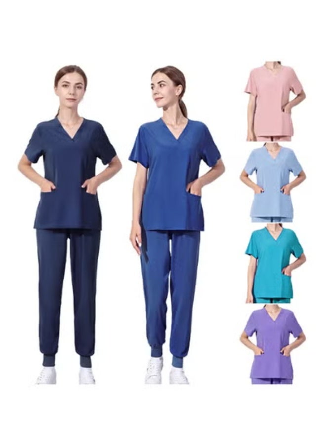 Generic Summer Doctor and Nurse Work Uniform Beauty Hospital Pet Dental Operating Room Washing Clothes Set (Dark Blue)  - Image 4