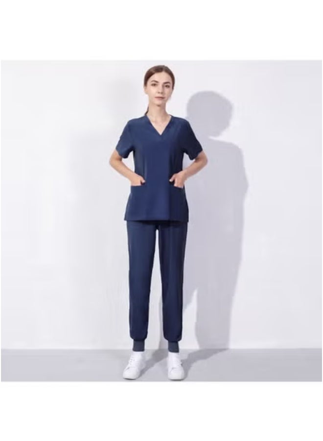 Generic Summer Doctor and Nurse Work Uniform Beauty Hospital Pet Dental Operating Room Washing Clothes Set (Dark Blue)  - Image 3